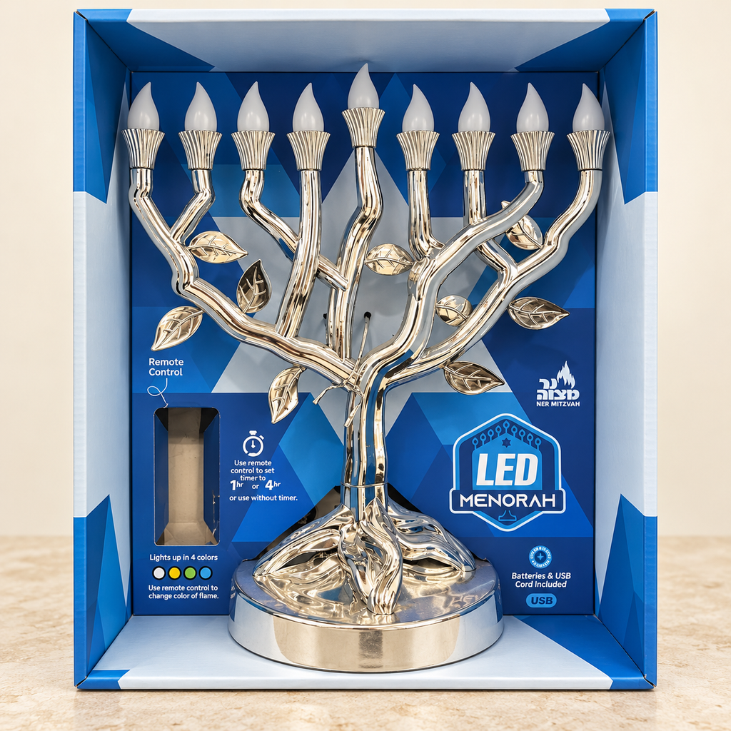 Tree of Life LED Hanukkah Menorah with Remote Control