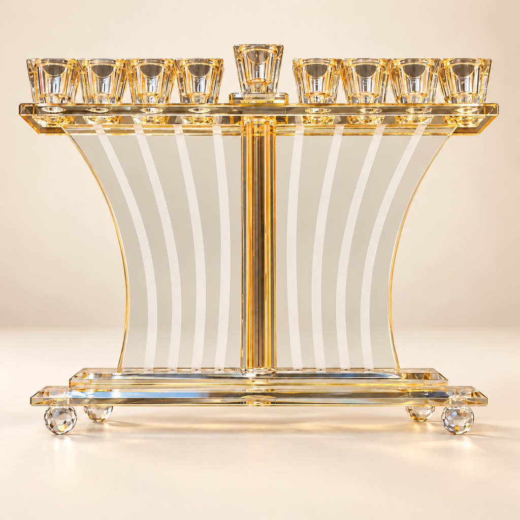 Gold-Tone Glass Hanukkah Menorah