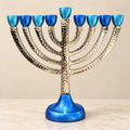 Blue & Turquoise Hammered Hanukkah Menorah