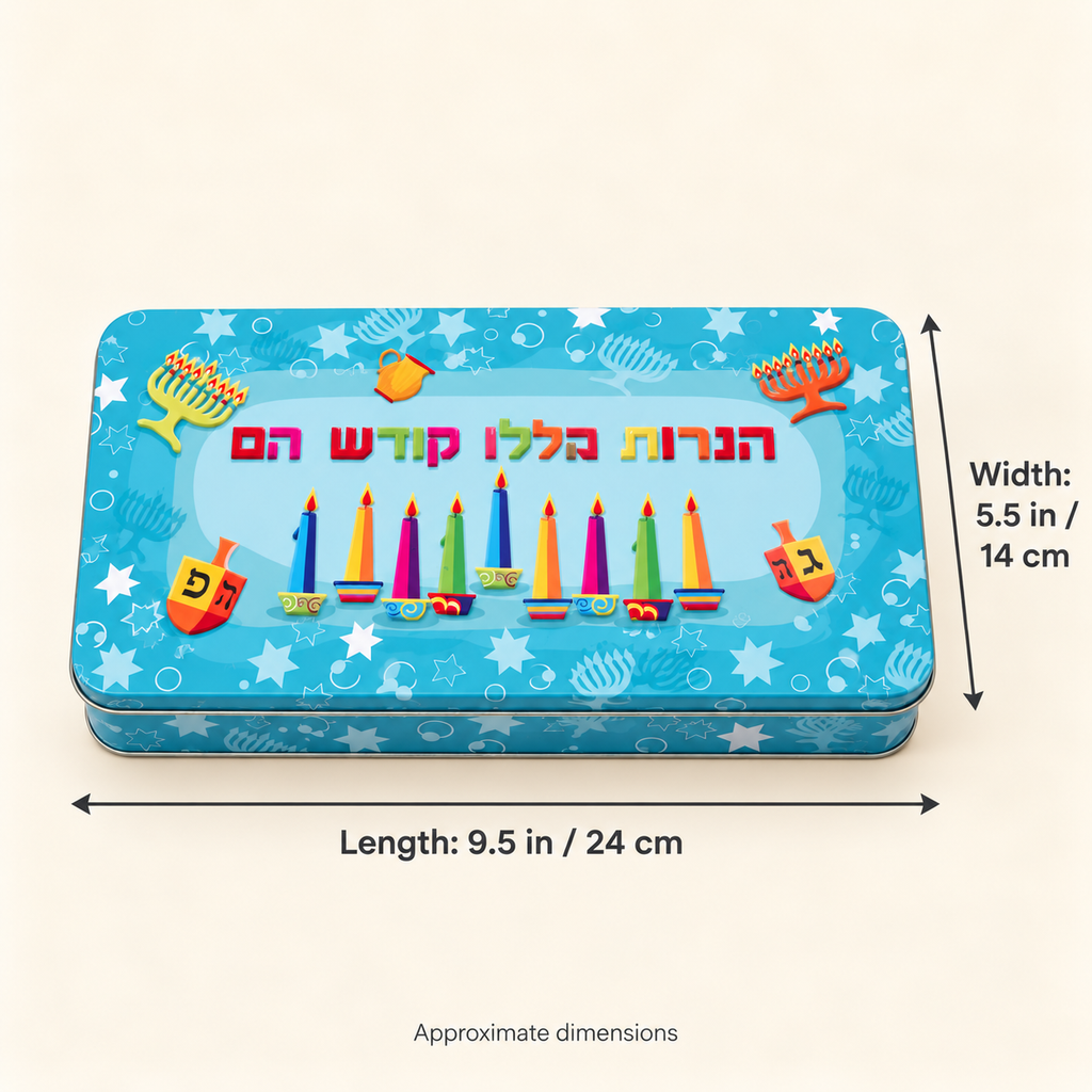 Hanukkah Menorah Gift Set in Decorative Tin – 44 Candles