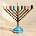 Multicolor Hanukkah Menorah with Turquoise Base