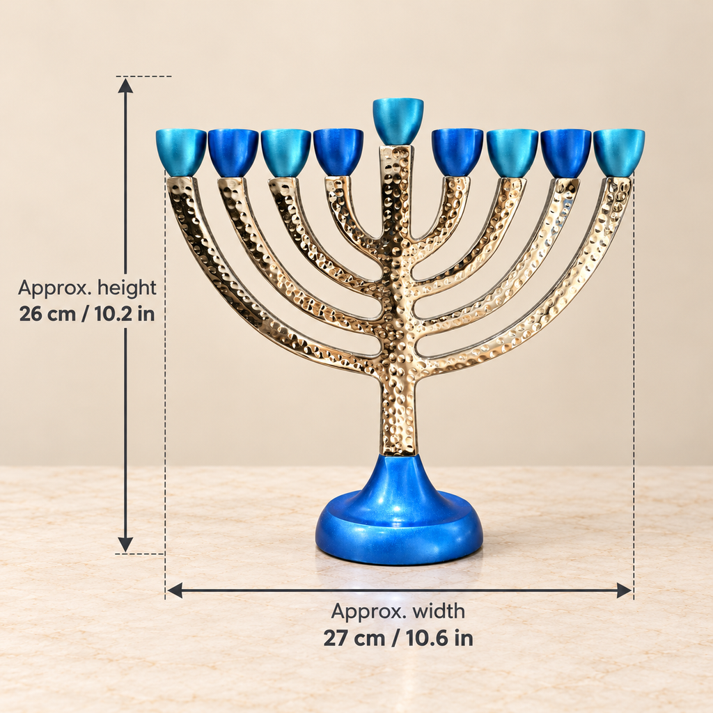 Blue & Turquoise Hammered Hanukkah Menorah