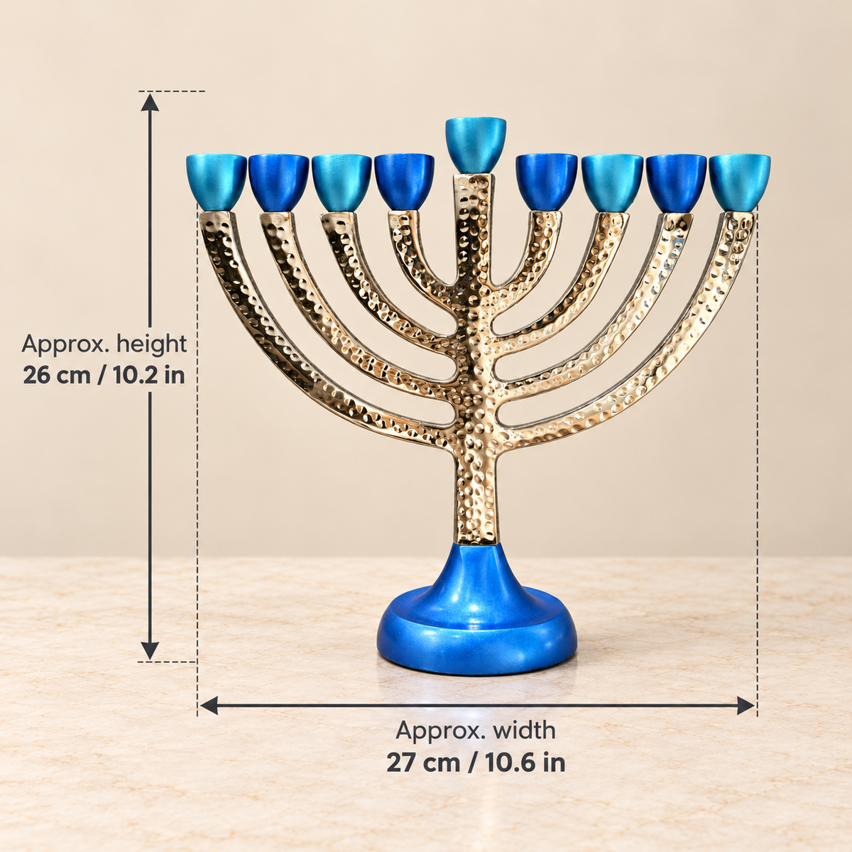 Blue & Turquoise Hammered Hanukkah Menorah