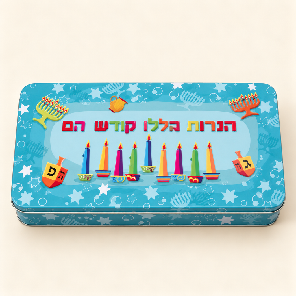 Hanukkah Menorah Gift Set in Decorative Tin – 44 Candles