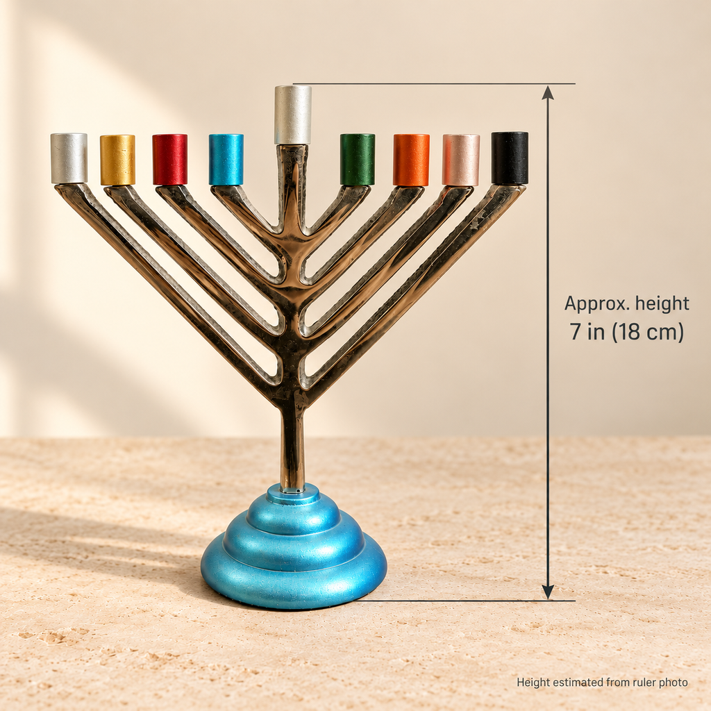 Multicolor Hanukkah Menorah with Turquoise Base