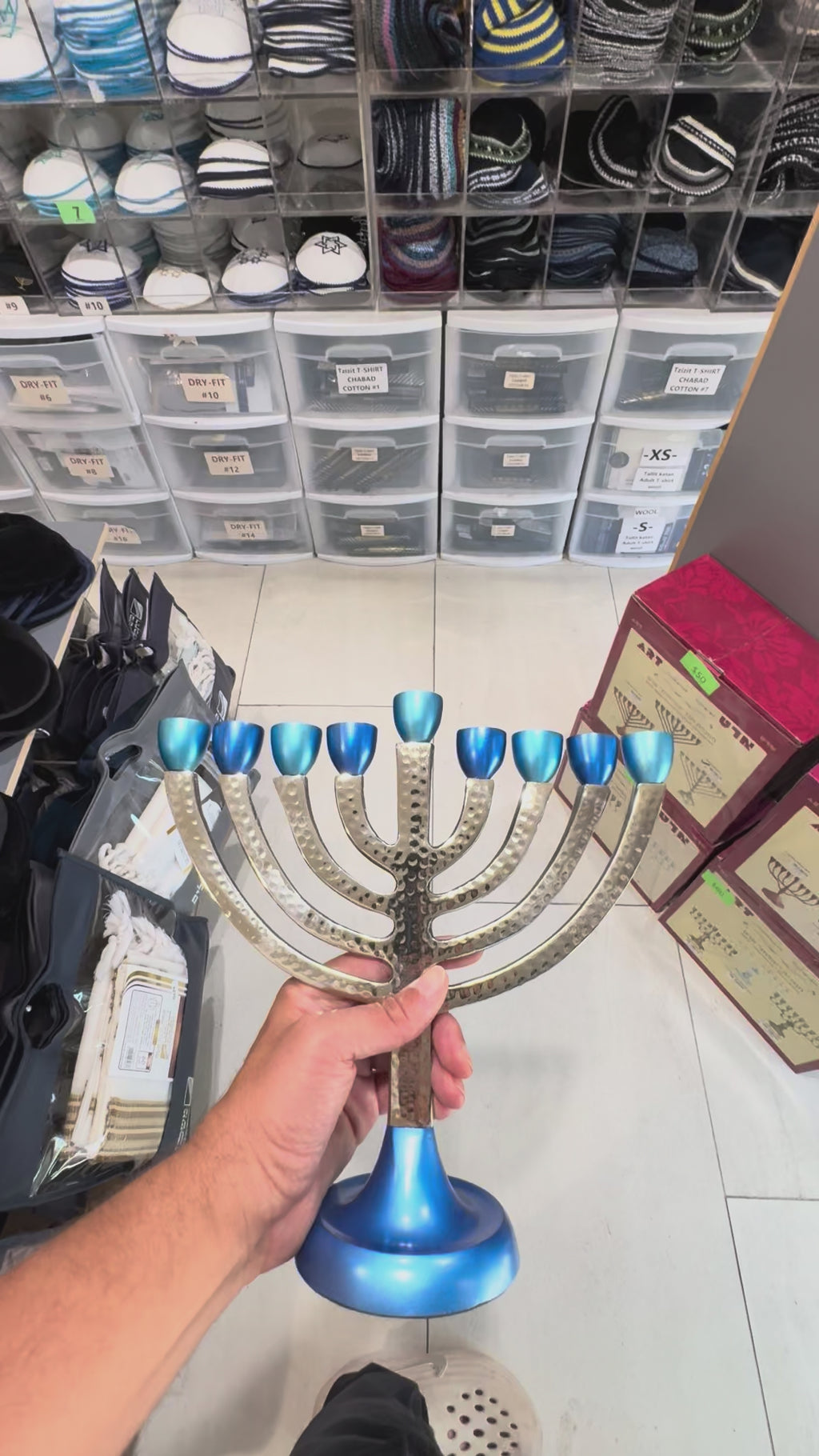 Blue & Turquoise Hammered Hanukkah Menorah